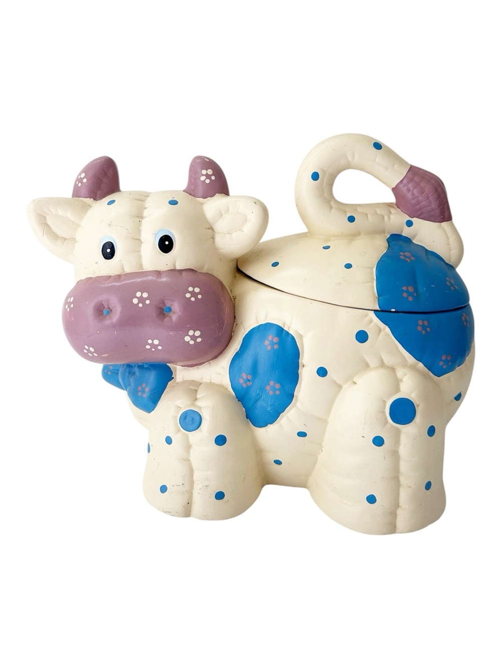 Vintage 90’s Cream with Blue Cow Cookie Jar Retro One of a Kind Piece